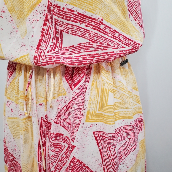 Pepe Jeans London Pink Yellow Geometric Tied Waist Maxi Dress - Picture 2 of 10